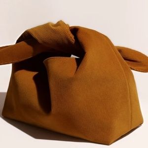 NEW Merit Beauty The Signature Bag, Tan Corduroy Tie Makeup Bag